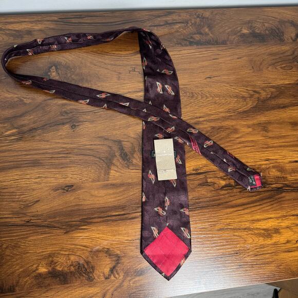 Ermenegildo Zegna Tie Mens 100% Silk Geometric Neck Tie Multicolor Maroon Career - Picture 6 of 6